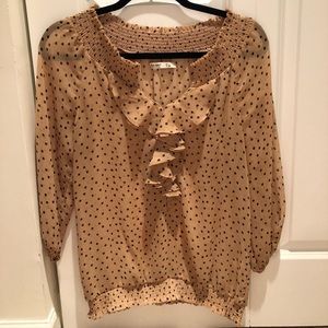 Tan & Navy Polka Dot Blouse